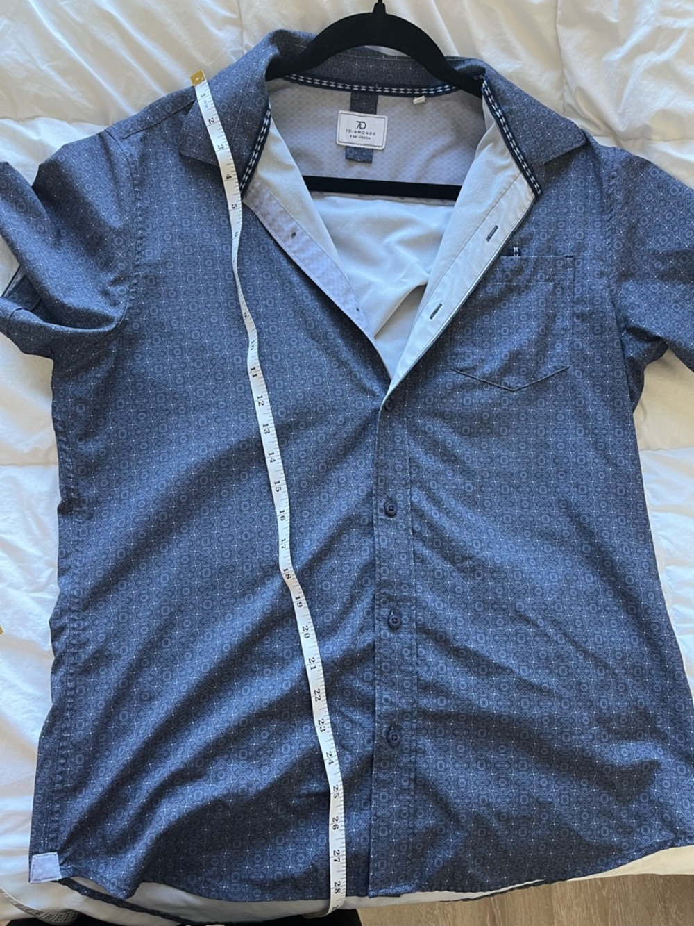 7 Diamonds Men's Short-Sleeve Button-Down Shirt - Navy Blue Geo Print - Picture 9 of 9
